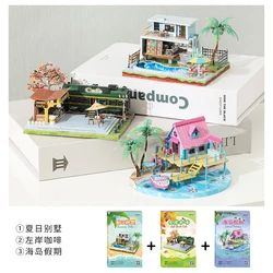 MMZ MODEL IRON STAR 3D Metal Puzzle Island Holiday Coffee Shop Assembly Model DIY 3D Laser Cut Jigsaw Puzzle Building Kits Toys