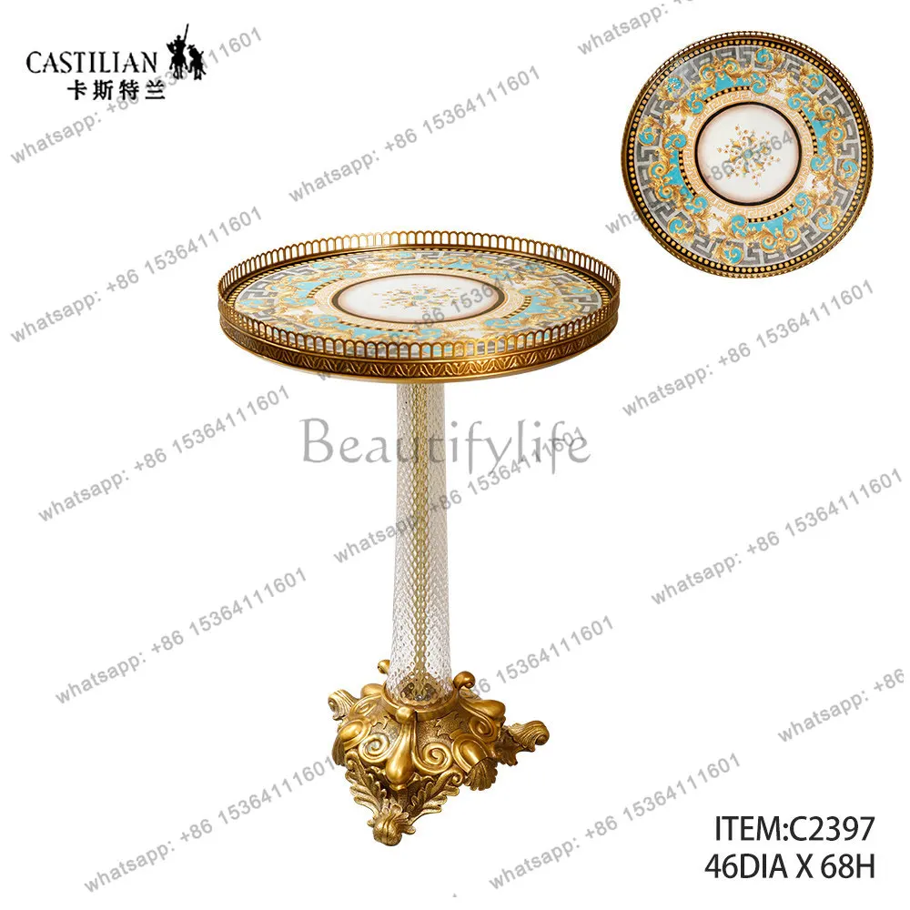 Copper with crystal ceramic coffee table living room balcony study crystal column coffee table