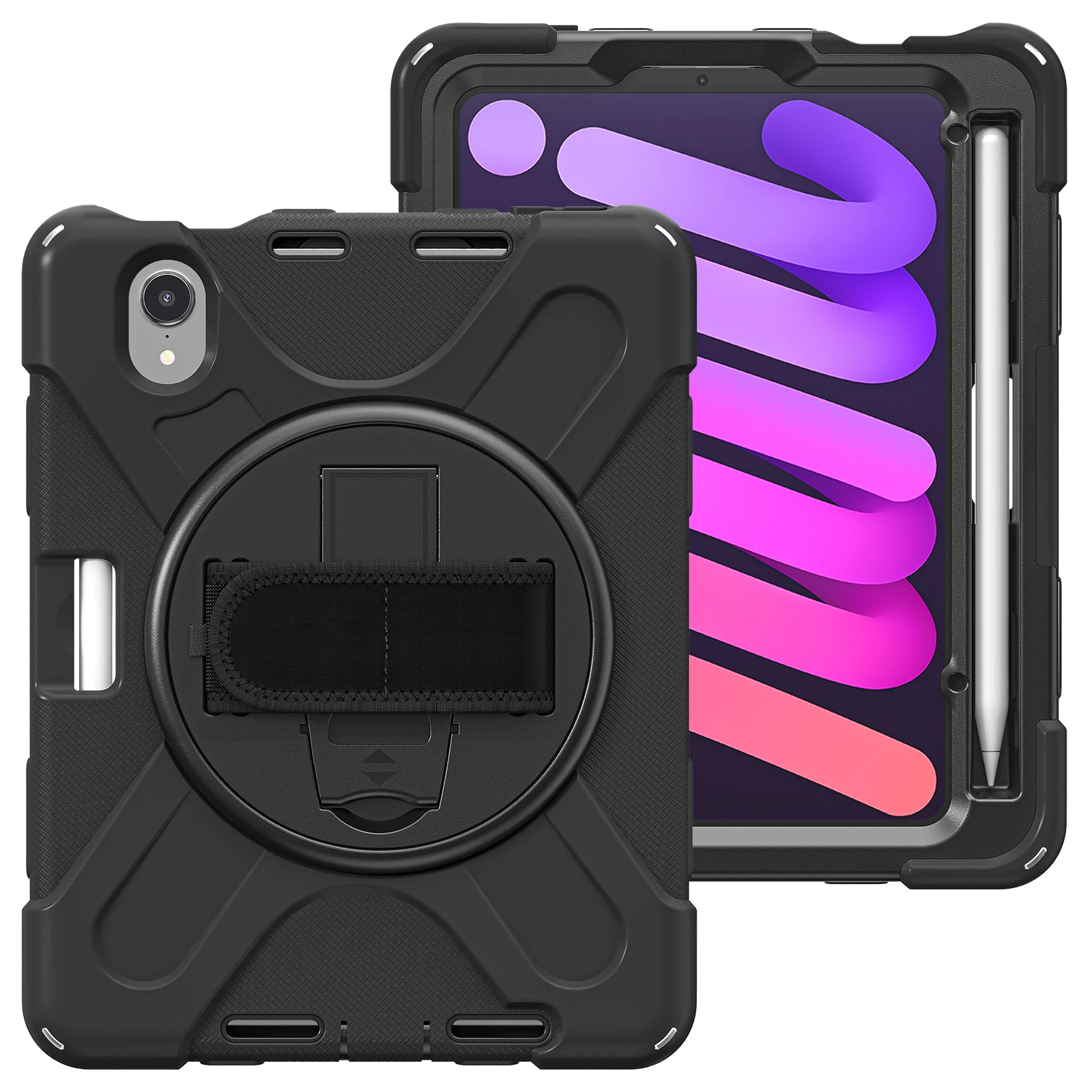 غطاء حماية مدرع مضاد للصدمات لجهاز iPad Mini 7 A17 Pro Mini 6 مع حامل قلم رصاص وحزام كتف وحزام راحة اليد #3