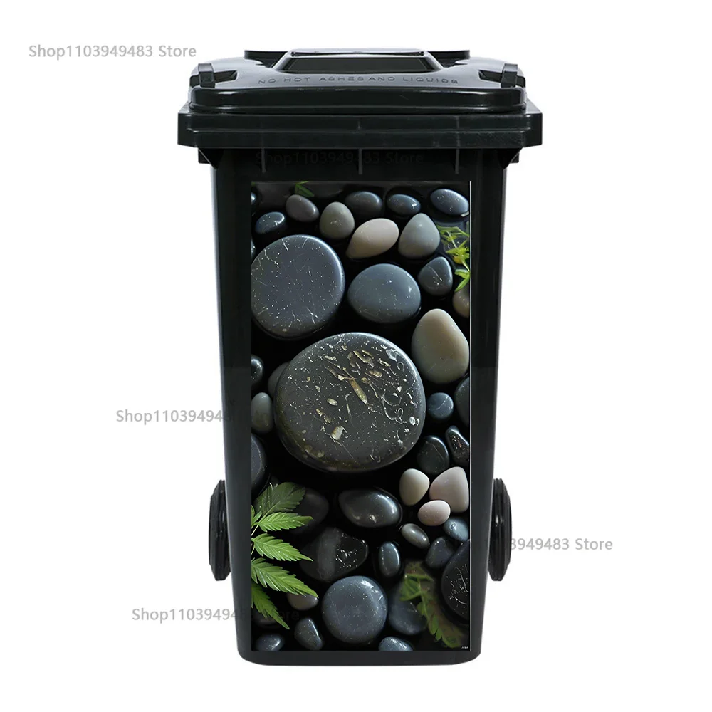 Natural Pebble Stone Trash Bin Sticker Waterproof Removable Zen & Colorful Stone Wheelie Bin Stickers Renovation Cover Decals