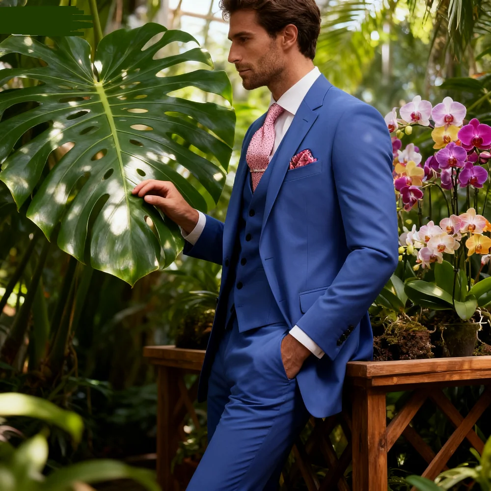 남성용 3피스 핑크 슬림핏 턱시도 정장 바지와 조끼 포함 클래식 단색 웨딩 신랑 맞춤 의상