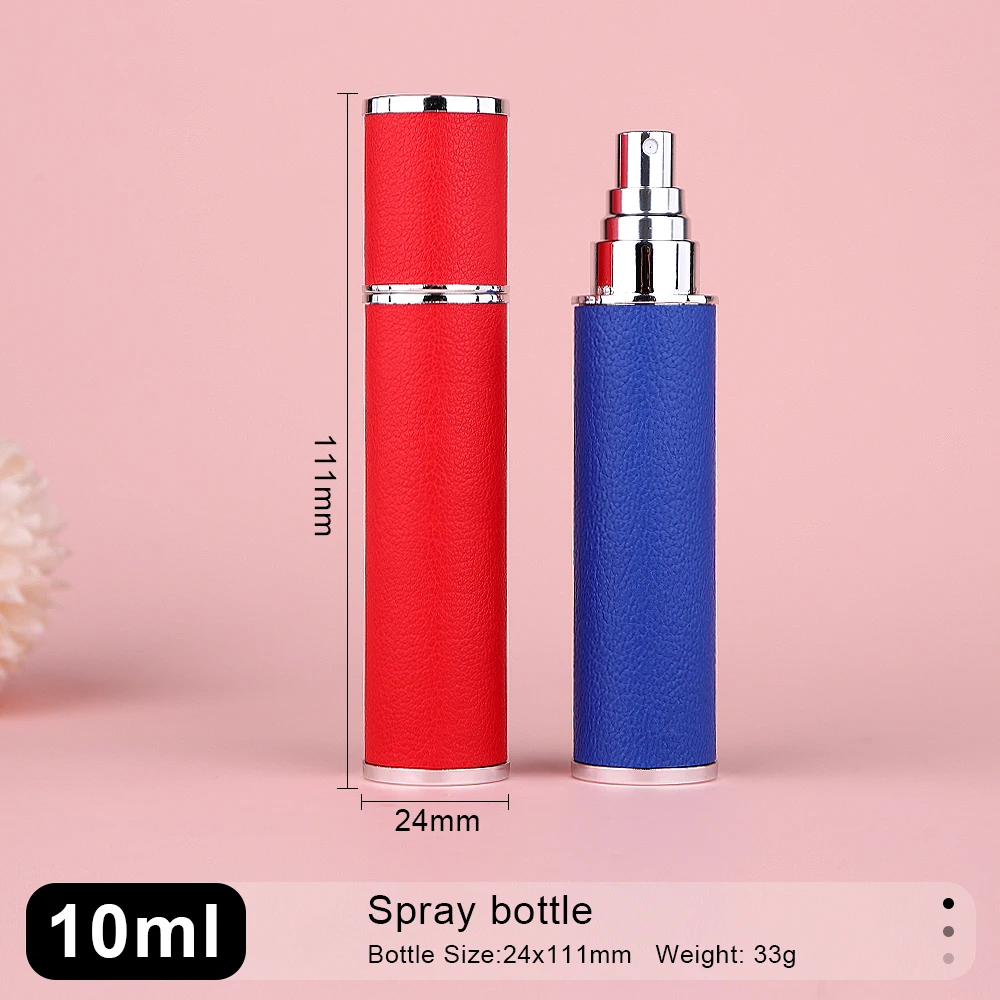 

Aluminum Shell Leather Exterior and Glass Liner, Luxury Perfume 10ml Refillable Spray Bottles Multiple Color Options