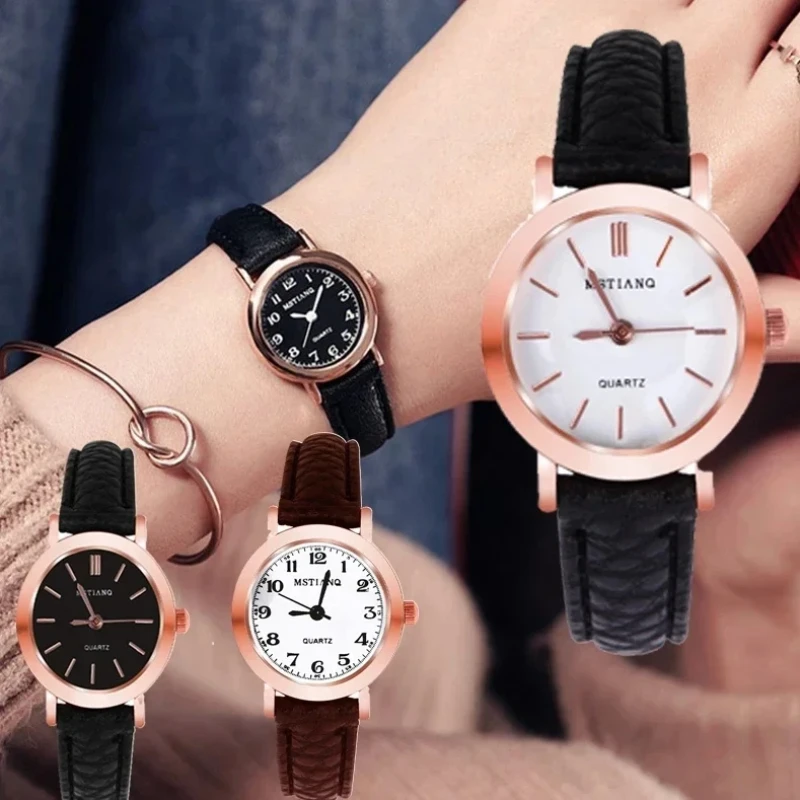 Simple Cute Ladies Watch Retro Thin Strap Small Dial Wristwatch Fashion Quartz Watches Minimalist Clock No Bracelet reloj mujer