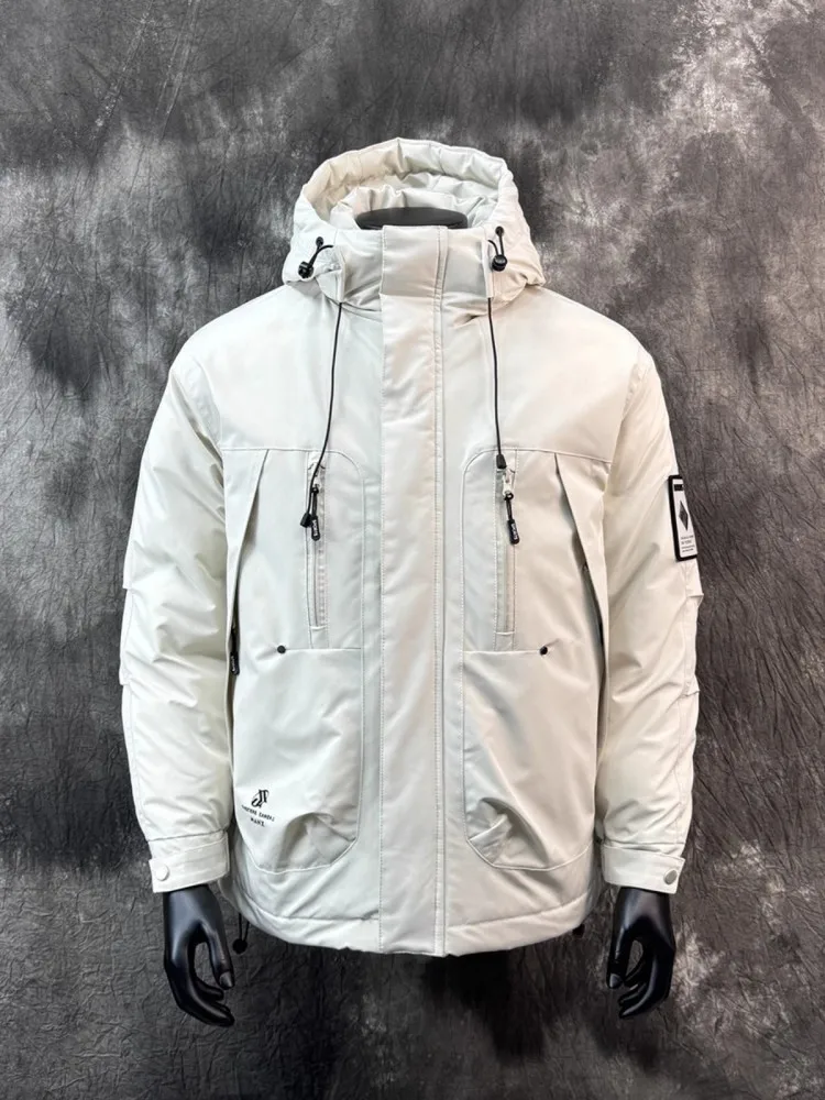 Manteau en duvet épais et chaud pour hommes avec fermeture éclair, col montant, coupe-vent, design de document solide, veste décontractée, streetwear d'hiver, nouveau, 2024