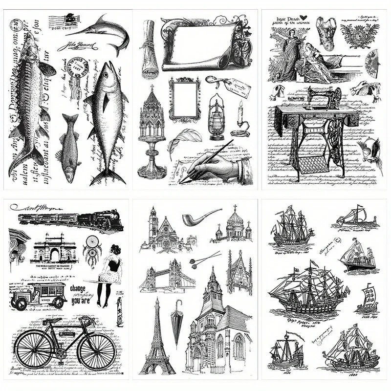 1pc Clear Silicone Stamps Scrapbooking Handbook DIY Diary Decorative Collage Album Labels Crafts Sailboat Castle Bicycle Fish