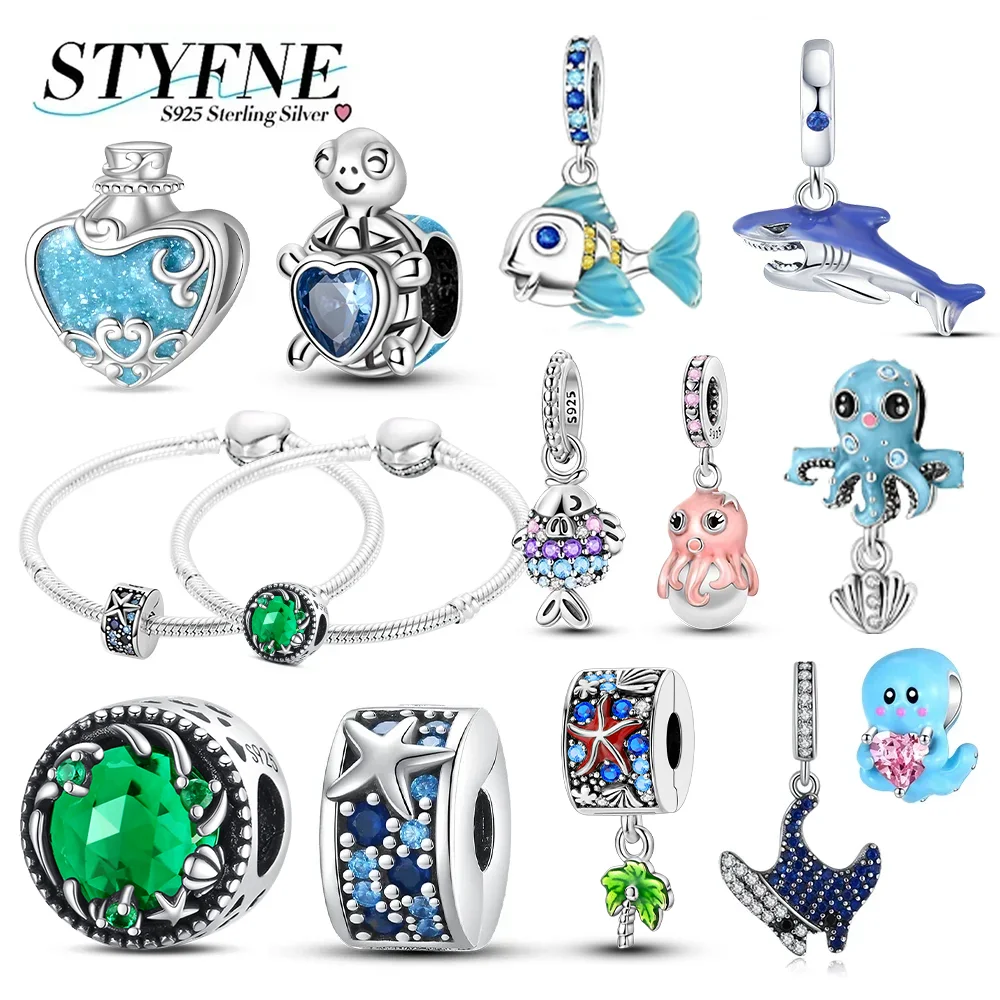 

Подвески из серебра 925 пробы, океанская ракушка, акула, осьминог, морской призрак, бусины, подходят для браслета, женские роскошные украшения, сделай сам, друг, прекрасный подарок