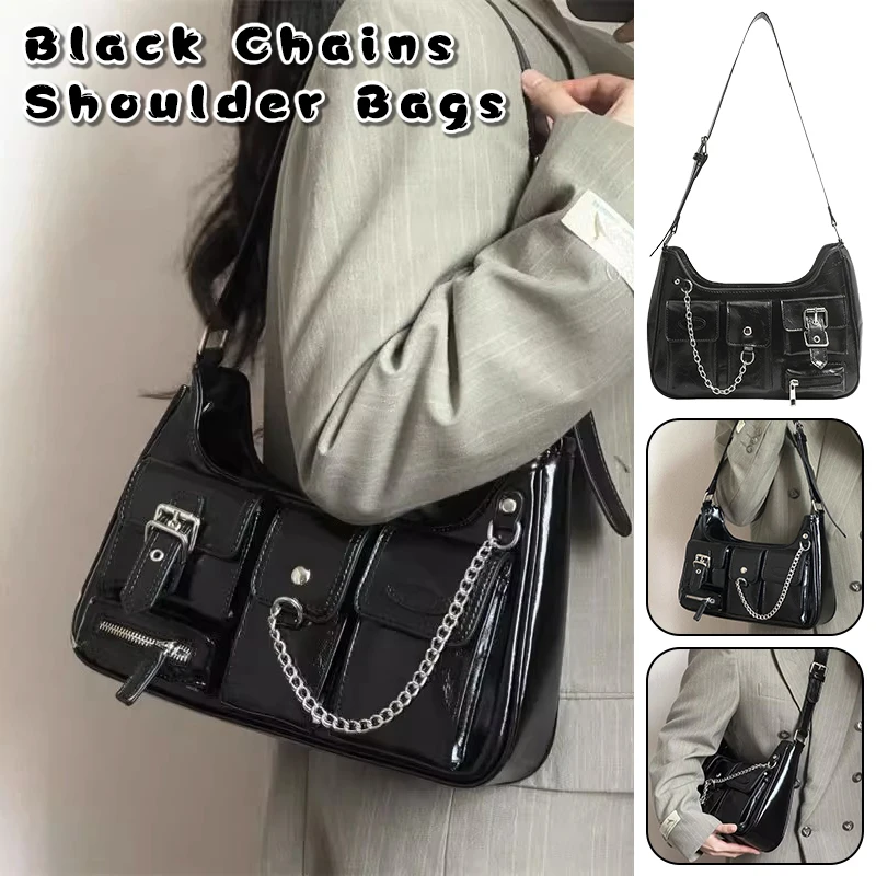 

Punk Shoulder Bag for Women Y2K Harajuku Crossbody Bag with Chain Fashion PU Leather Tote, Trendy Casual Streetwear Handbag