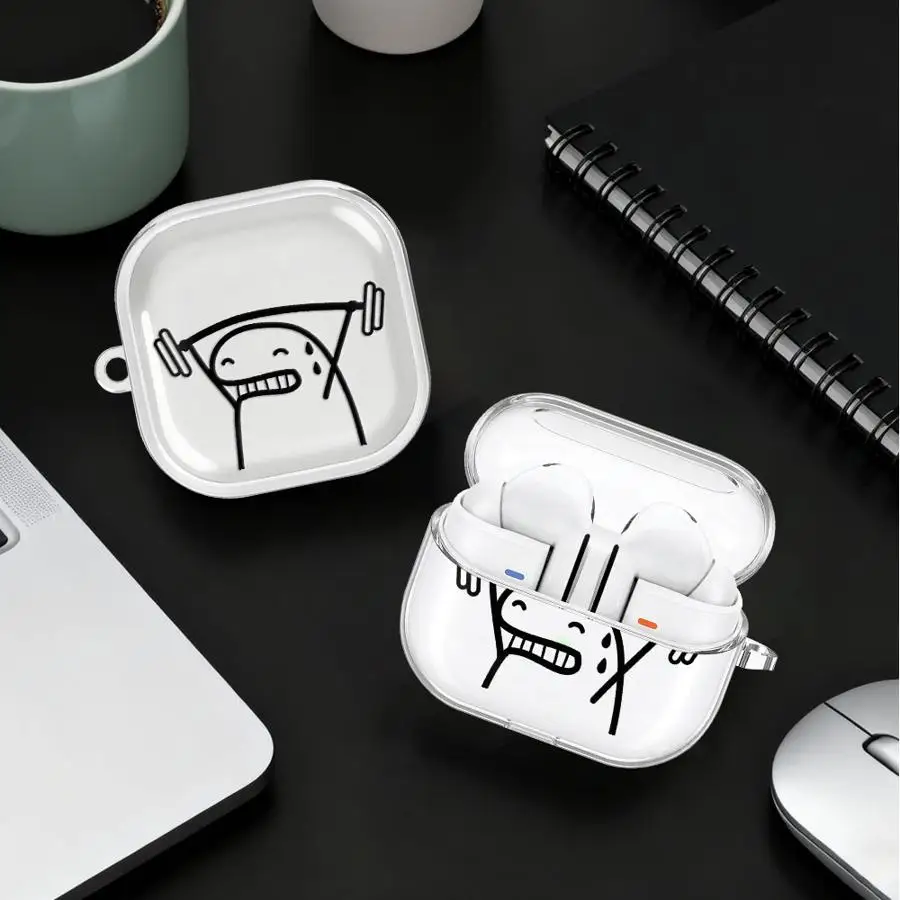 Case For Samsung Galaxy Buds Live 4Pro 4 Pro 3Pro 2 3 FE 2Pro Clear Earphone Cases Cover With Hook Cartoon Character Fitness