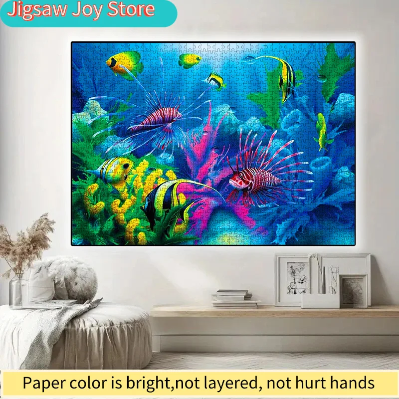ปริศนากระดาษ DIY ธีมโลกใต้ทะเล ปลาเขตร้อนหลากสีสัน องค์ประกอบปะการังและสาหร่าย วัสดุการ์ดสีขาวคุณภาพสูง