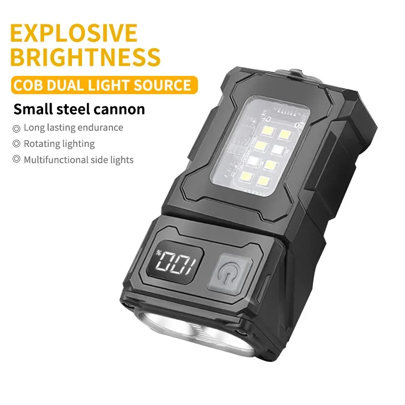 COB+LEDdigitaldisplay strong light work light with 180°rotating magnetic suction waiting for output warning emergency flashlight