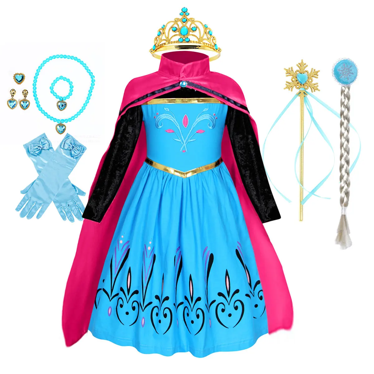 Princess Dress For Girls Long Carnival Royal Frock Elsa Cosplay Costume Princess Halloween  Snow Queen Attire Kids Party Apparel