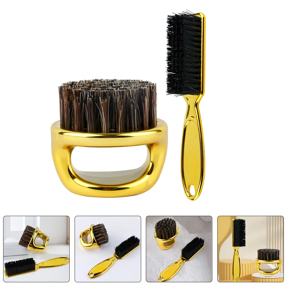 

1 set Neck Brush Ring Handle Beard Grooming Tool Professional Barber Cleaning Brush Luxury Plated Haircut Dust Remover Fade