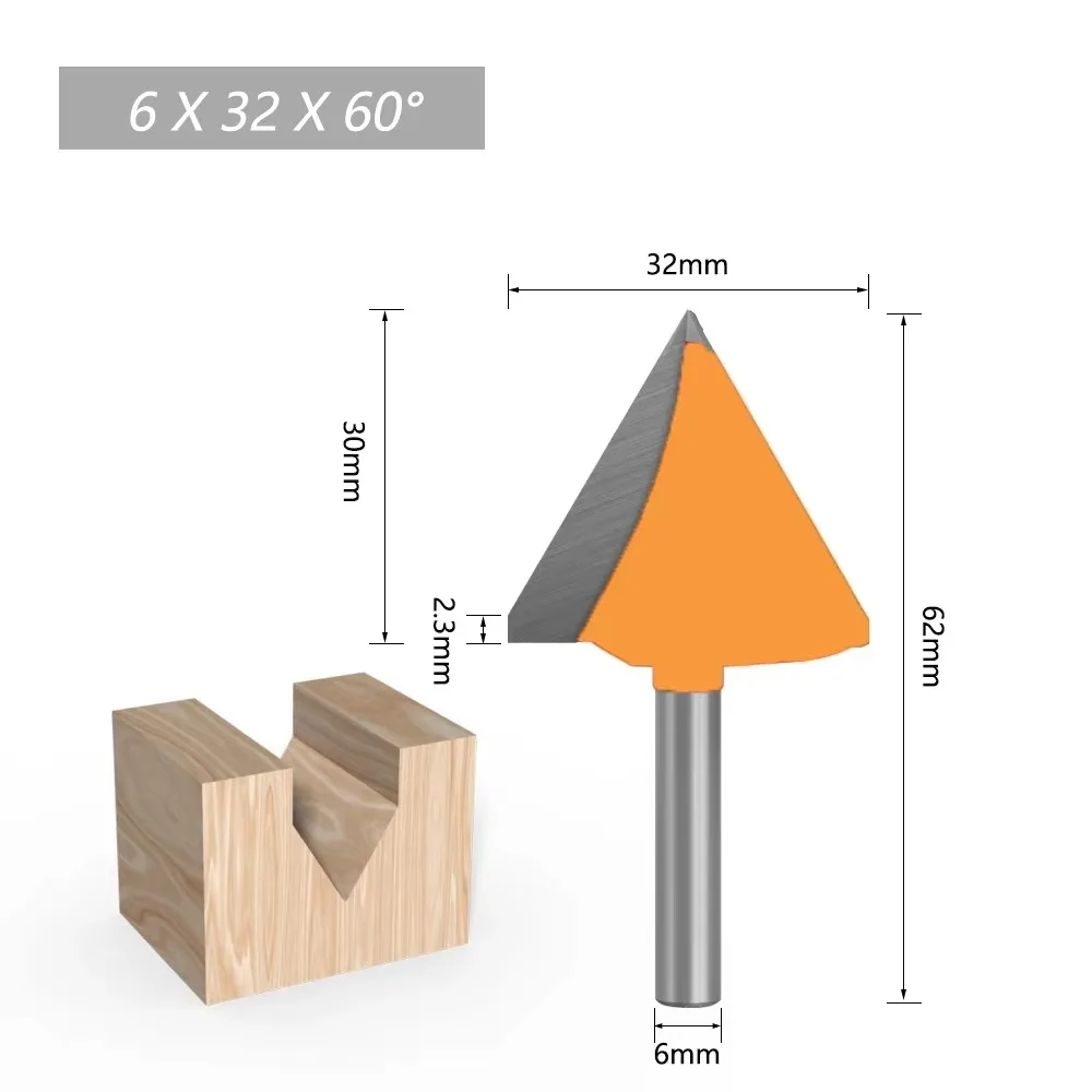 1 Pc 6mm V Groove Router Bits CNC Engraving Milling Cutter 60-150 Degree Woodworking Carving Knife Tungsten Carbide Cutting Tool
