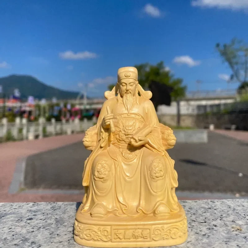 Buxus Wood Emperor Wenchang Statue, Exquisite Carved Desktop Ornament, Home Decor for Study Room, Living Room, Collectible
