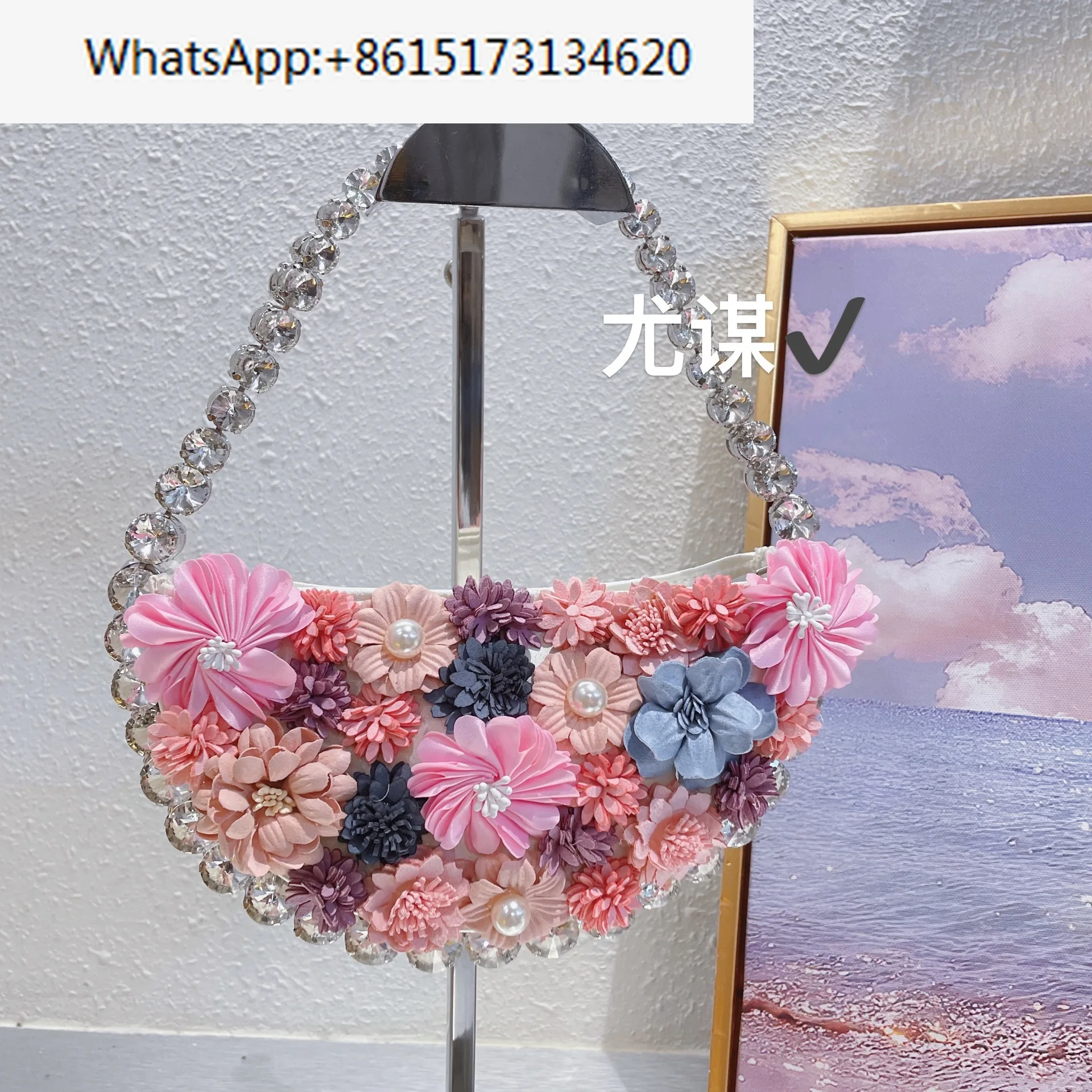 French Fairy Dinner Pearl Diamond Hobo Bag Sparkling Rhinestones Not Flowers Armpit Bag