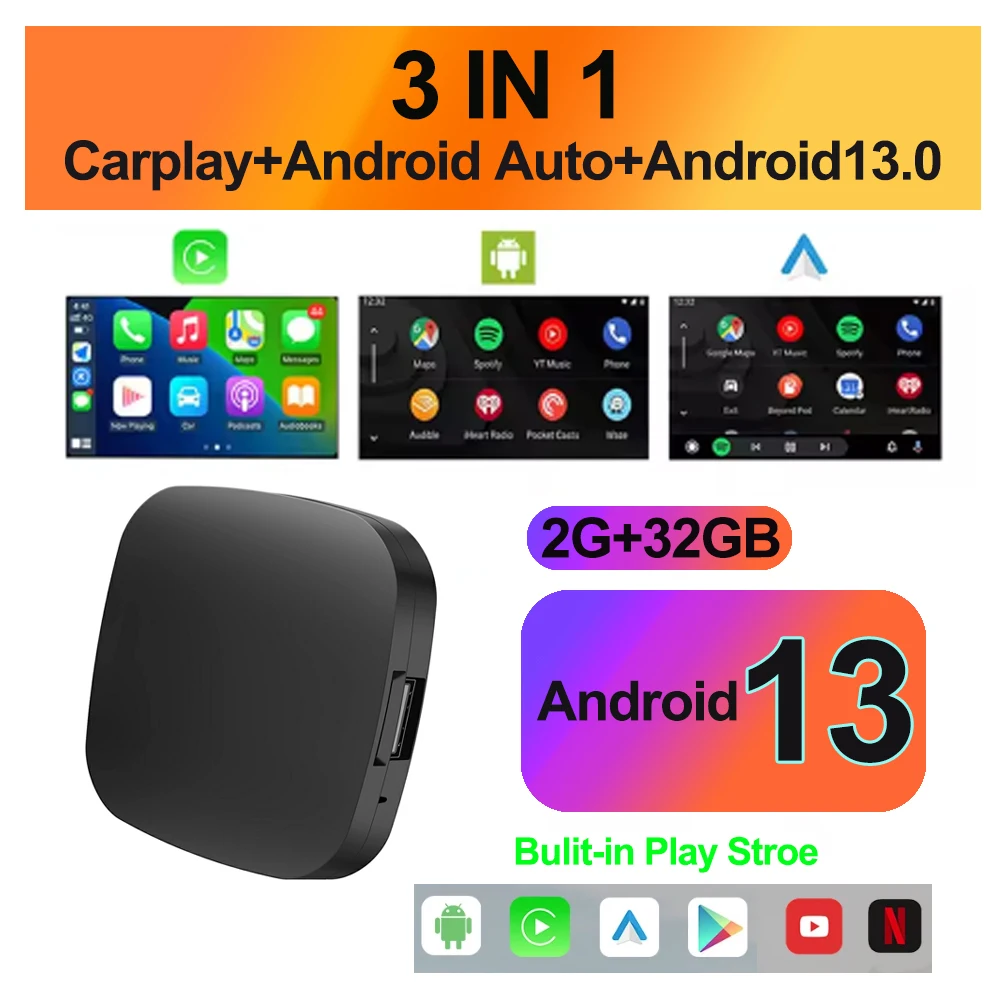 Android 13 Carplay AI Box Draadloze Carplay Adapter Android Auto Voor Netflix Youtube VW Toyota Mazda Hyundai Haval GMC Ford Chev