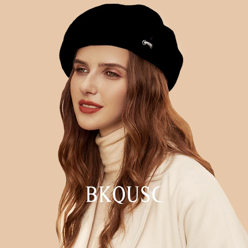 Women\'s Wool Beret Elegant Cashmere Caps Ladies British Vintage Painter Hat High Quality 100 Pure Wool Solid Color Warm Berets