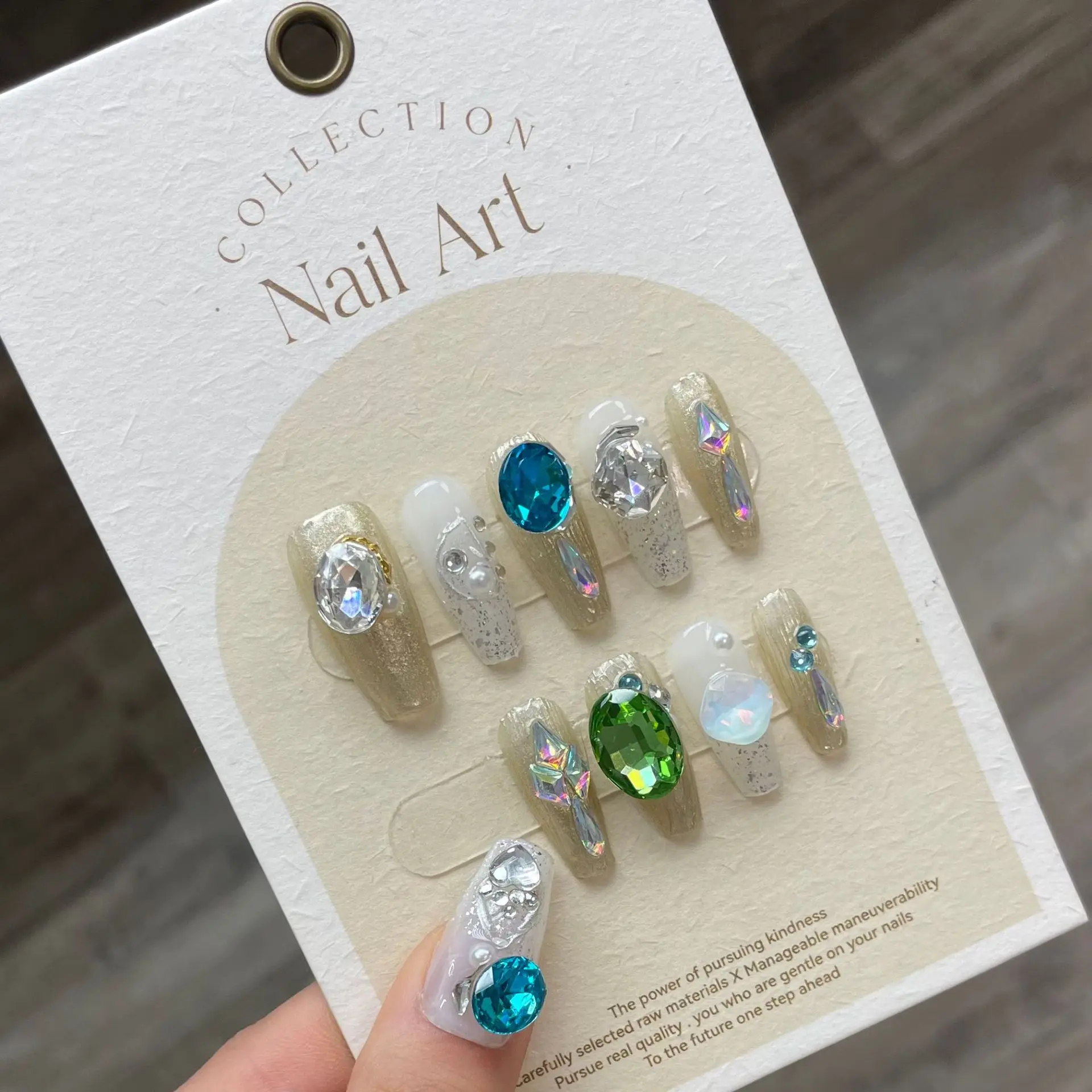 Professional Handmade Press on Nails With Crystal Clear Gemstones Ballet Wearable Fake Nails For Girl Advanced Korean Nail Art