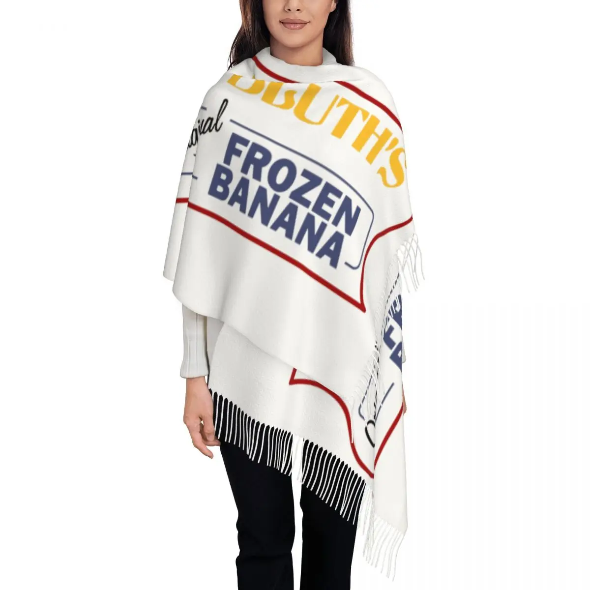 

Женский шарф с кисточками «Замороженный банан» на заказ, зимняя теплая шаль, женские шарфы