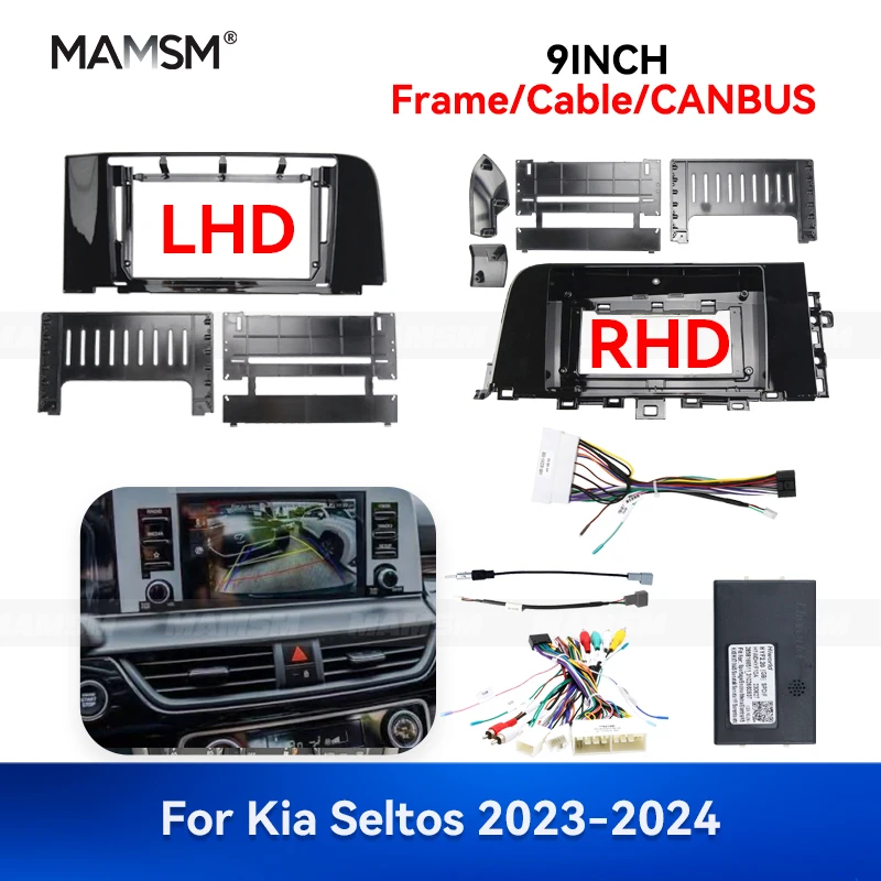 

MAMSM 9INCH For Kia Seltos 2023-2024 GPS MP4 Car Radio Fascia Frame Multimedia Cable Trim Dashboard Panel CANBUS Adapter Kit