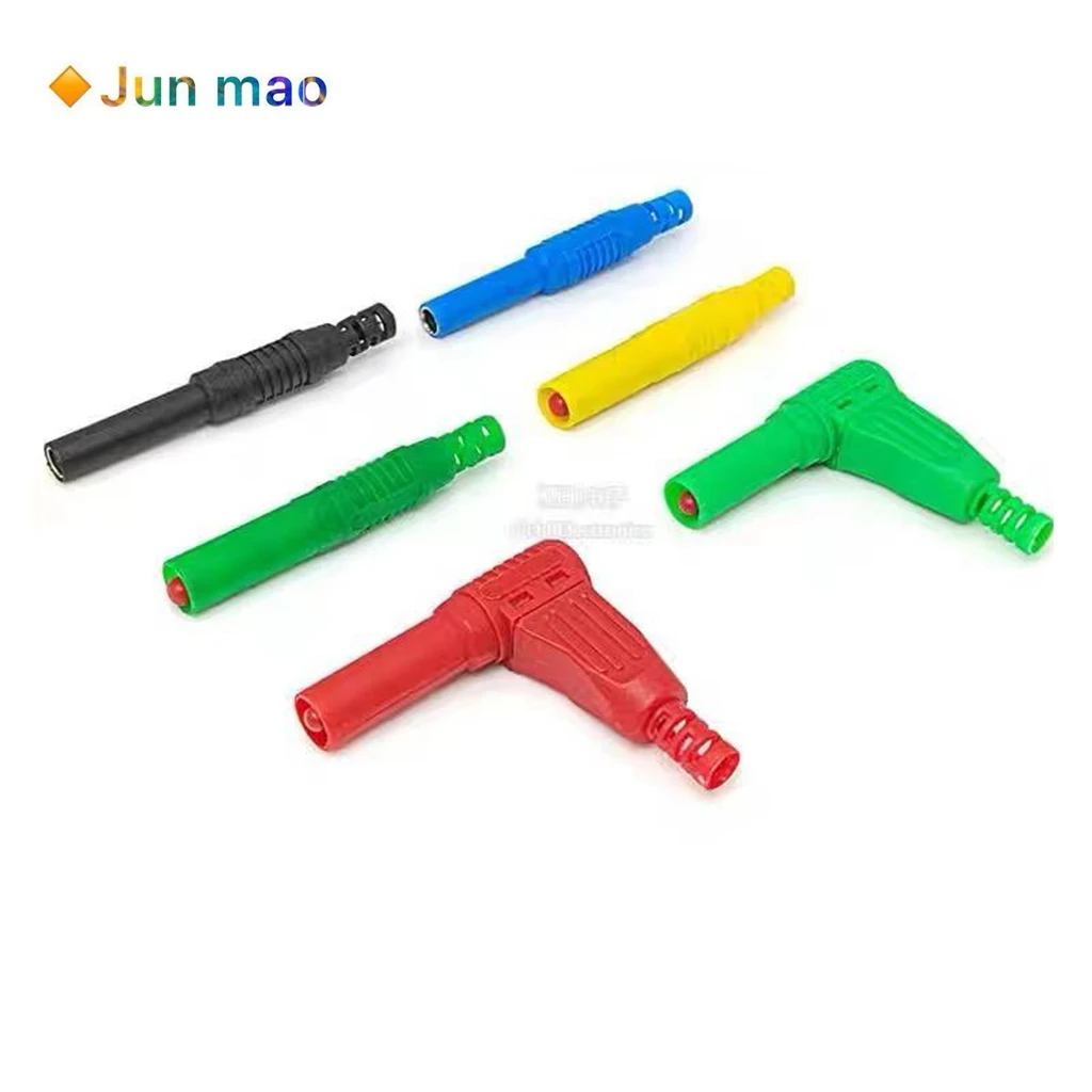 2pcs 4MM safety banana plug socket female base pure copper full sheath welded elbow test plug high current 32A