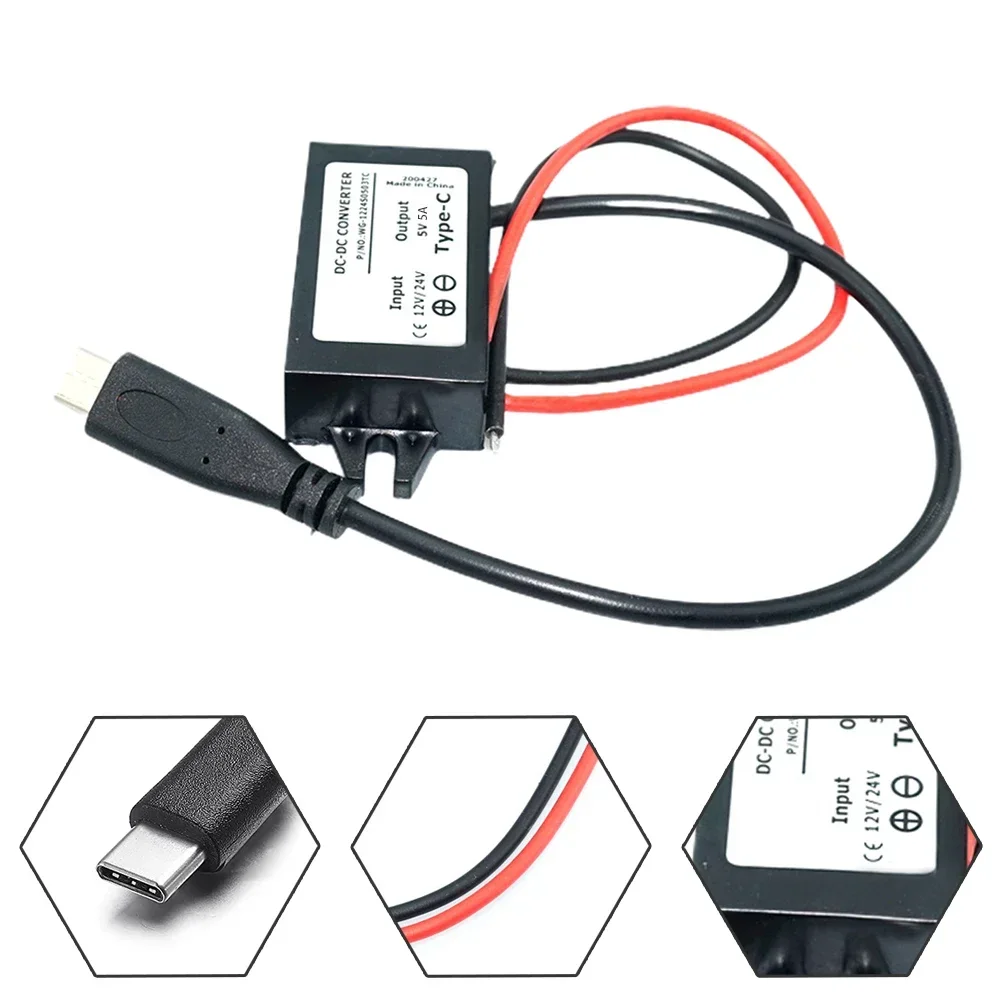 

12V/24V To 5V USB C 5A 25W DC Converter Step-down Step Down Module Power Adapter Type C Wire Connector Electrical Equipment Part