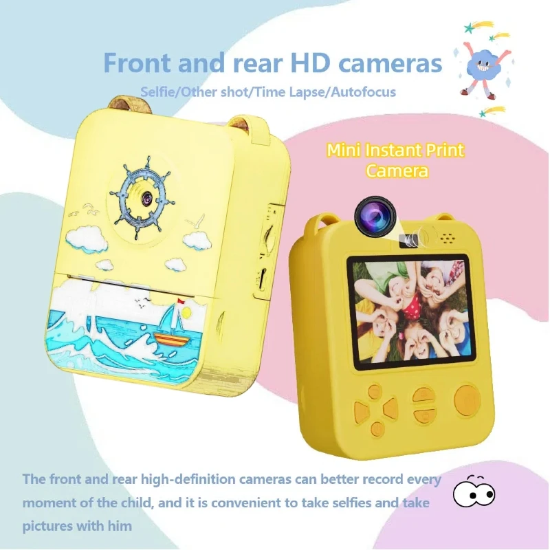 Kids Instant Print Camera Pink Unicorn 1080P HD 3s/5s/10s Thermal Printer for Girls Boys Educational Toy Birthday Christmas Gift