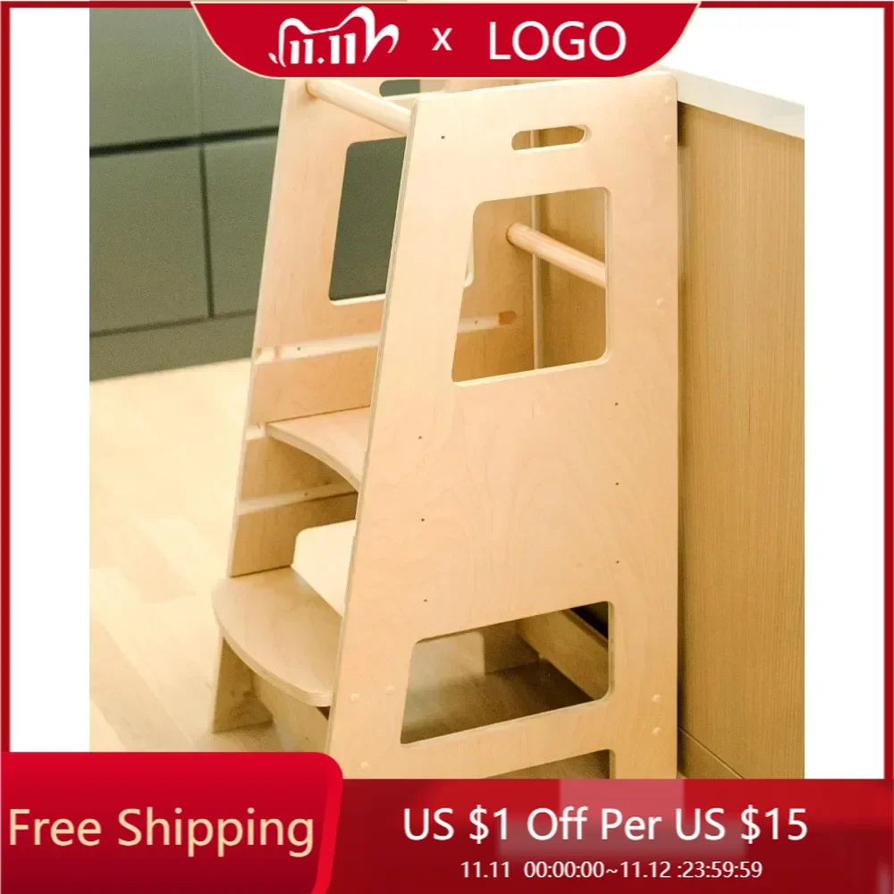 Child Standing Tower Kids Kitchen Step Stool Toddler Wood Stepping Stool - Children's Montessori Stool - Adjustable Platform