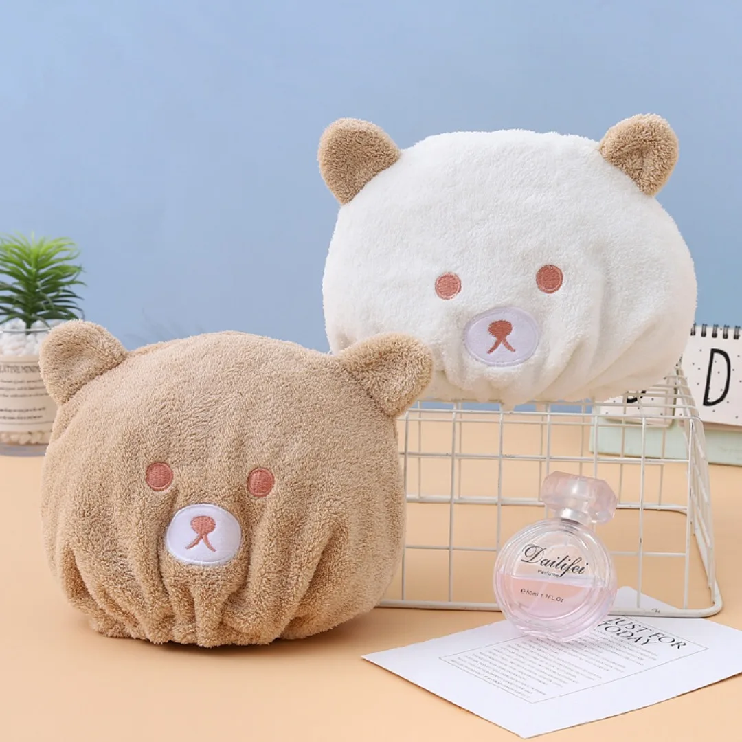 

Soft Cartoon Bear Dry Hair Cap For Women Gifts Quick-drying Absorbent Thick Head Towel Korean Shower Cap Towel Bathing Tool