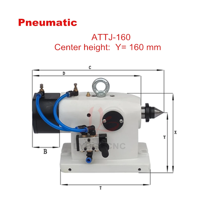 Imagem -04 - Cabeça e Cauda de Pressão Hidráulica Pneumática Cabeçote Manual Cnc Rotativo Eixo a ° Eixo para Rota Cnc 135 mm 160 mm 185 mm 210 mm