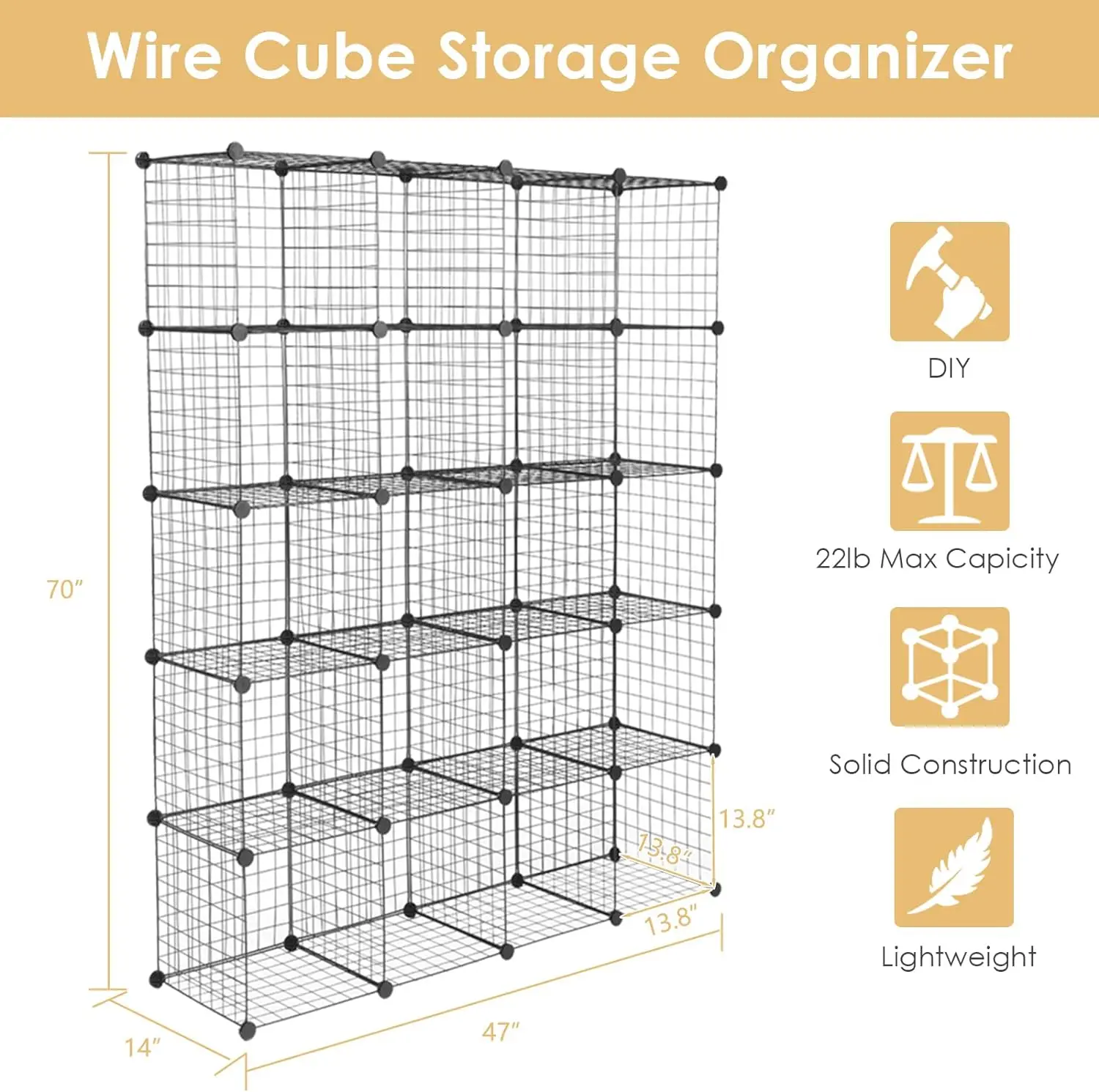 Comfort corner 20 Cubes Wire Cube Storage Organizer, Modular Closet Cabinet Shelving Shelves Unit, Plastic Portable Bookshelf