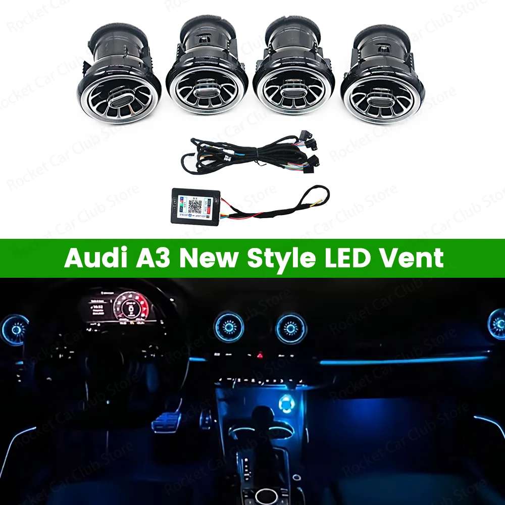 

For Audi A3 S3 RS3 8V 8Y 8P 2004-2020 Car Dashboard Air Conditioner Outlet Nozzle Refit LED Air Vents 256 Colours Ambient Light