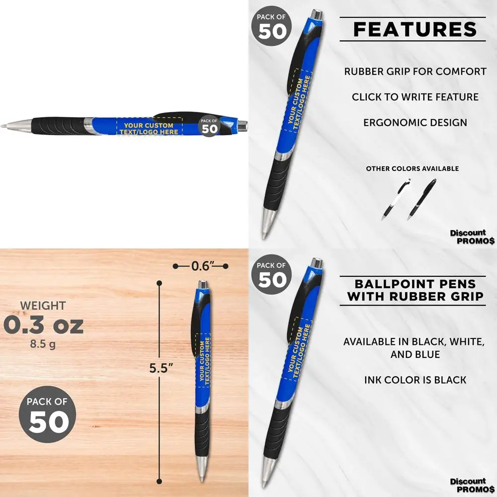 

Настраиваемые шариковые ручки из 50 штук с резиновой ручкой — мягкое на ощупь, черные чернила, персонализированные варианты логотипа