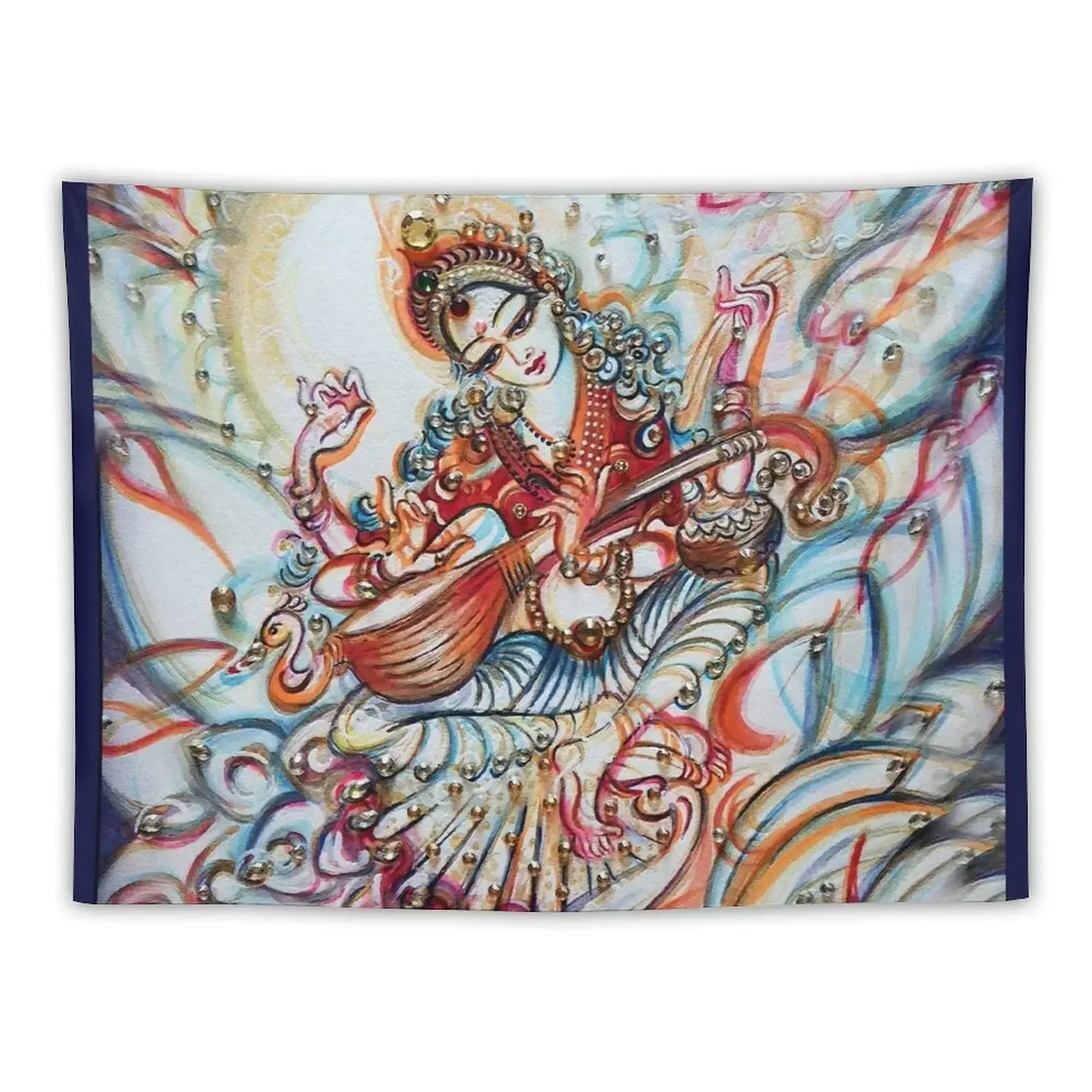 Saraswati in Cosmos Tapestry Wall Hangings Decoration Decoration For Rooms Tapestry