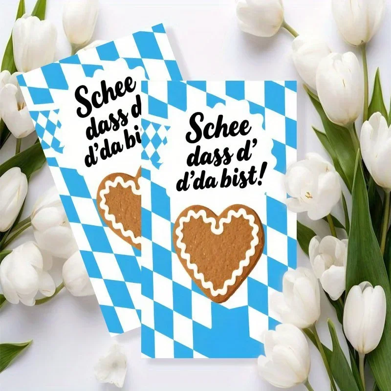 100pcs Munich Oktoberfest Card Memo Set, Traditional Blue Checkered Cards, Creative Oktoberfest Celebration Cards