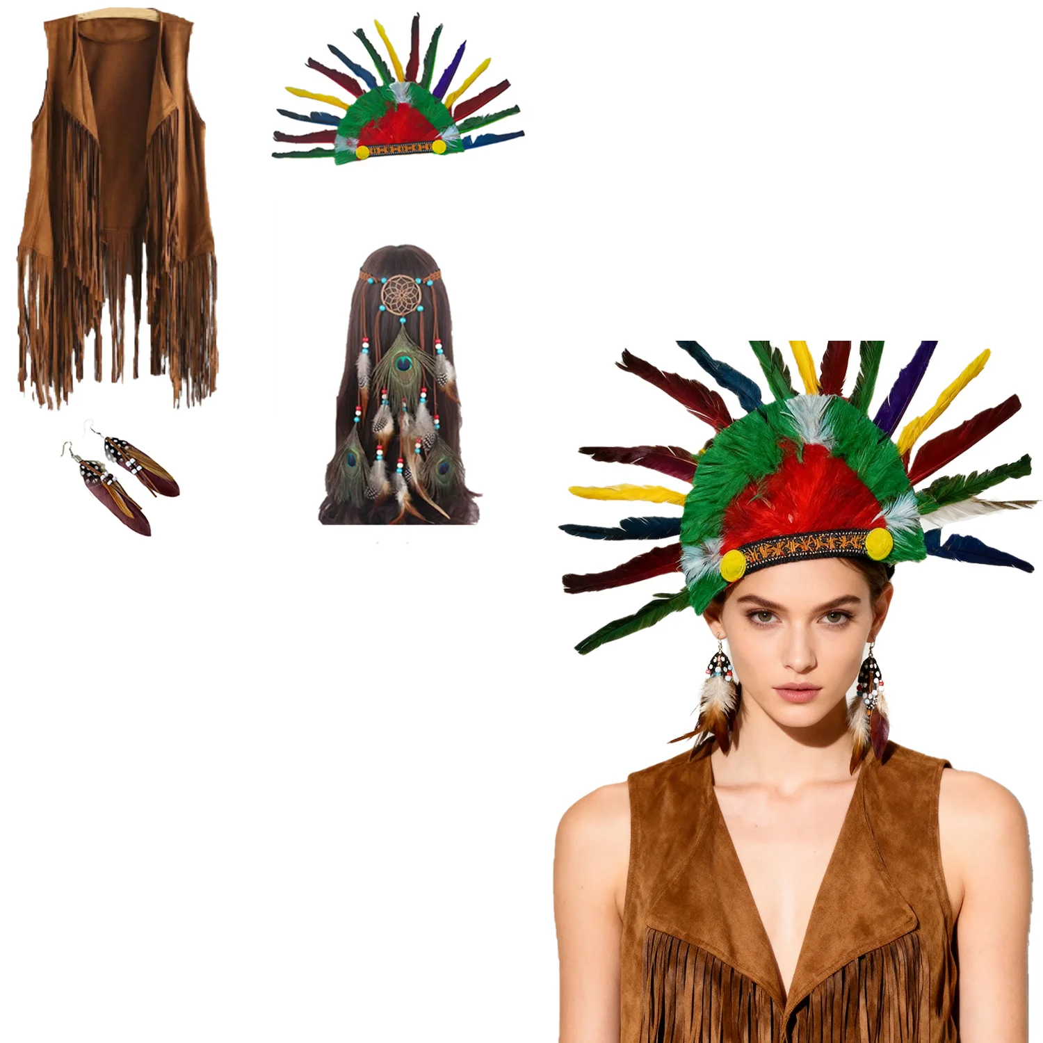 

PESENAR Indian Costume - Indian Costume Accesories - Thanksgiving Native American Costume