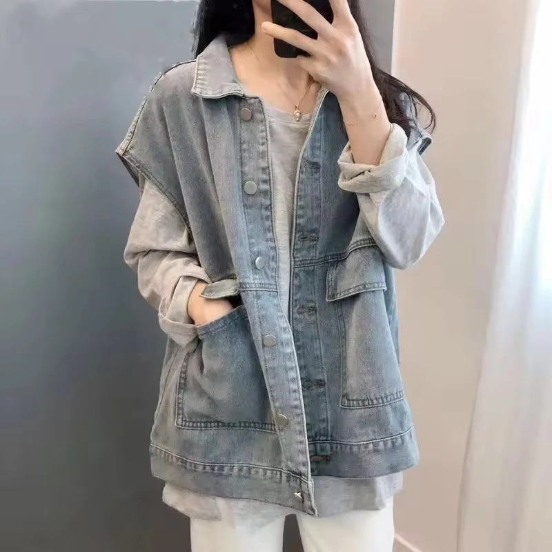 Tooling Sleeveless Vest Denim Vest Female Korean Version Ins Student Versatile Loose Bf Style Internet Celebrity Vest