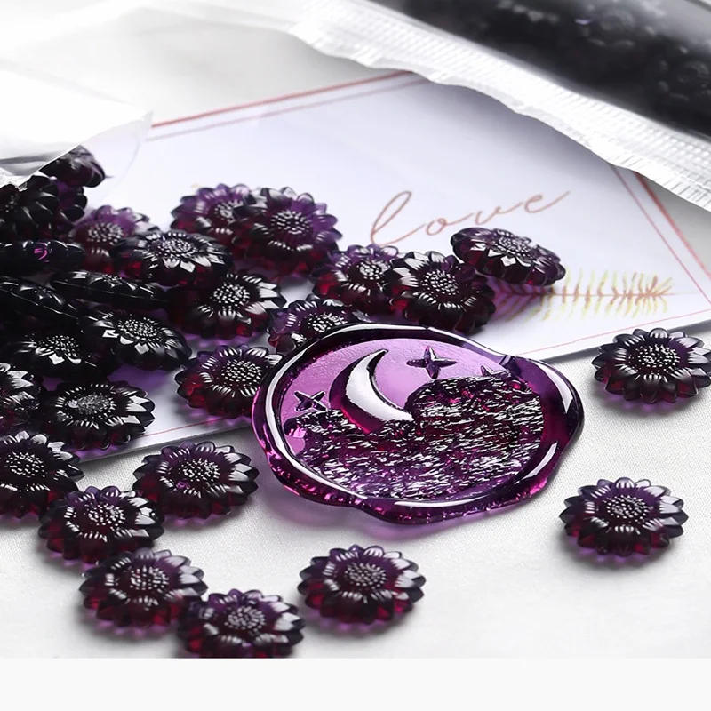 50Pcs Vintage Colored Wax  Solid Color Sunflower Candle Beads for Envelope Stamp Sealing Birthday Wedding Card Decor Wax Seal DI