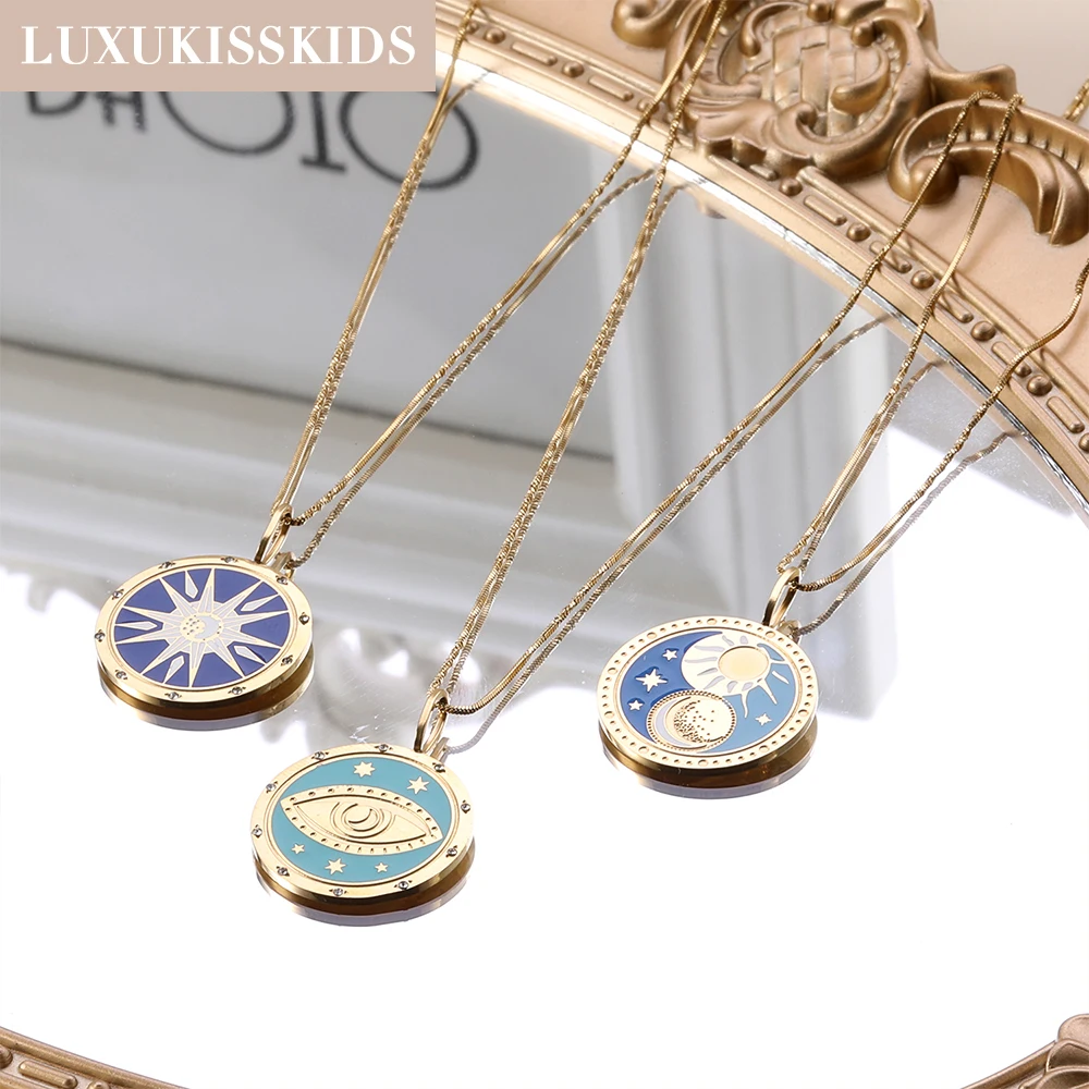 Luxukis skids 25mm runde Anhänger Halskette bunte Teufels augen bezaubert Mond und Sonne Zeichnung Design Collier Mann/Frau großen Halsreif
