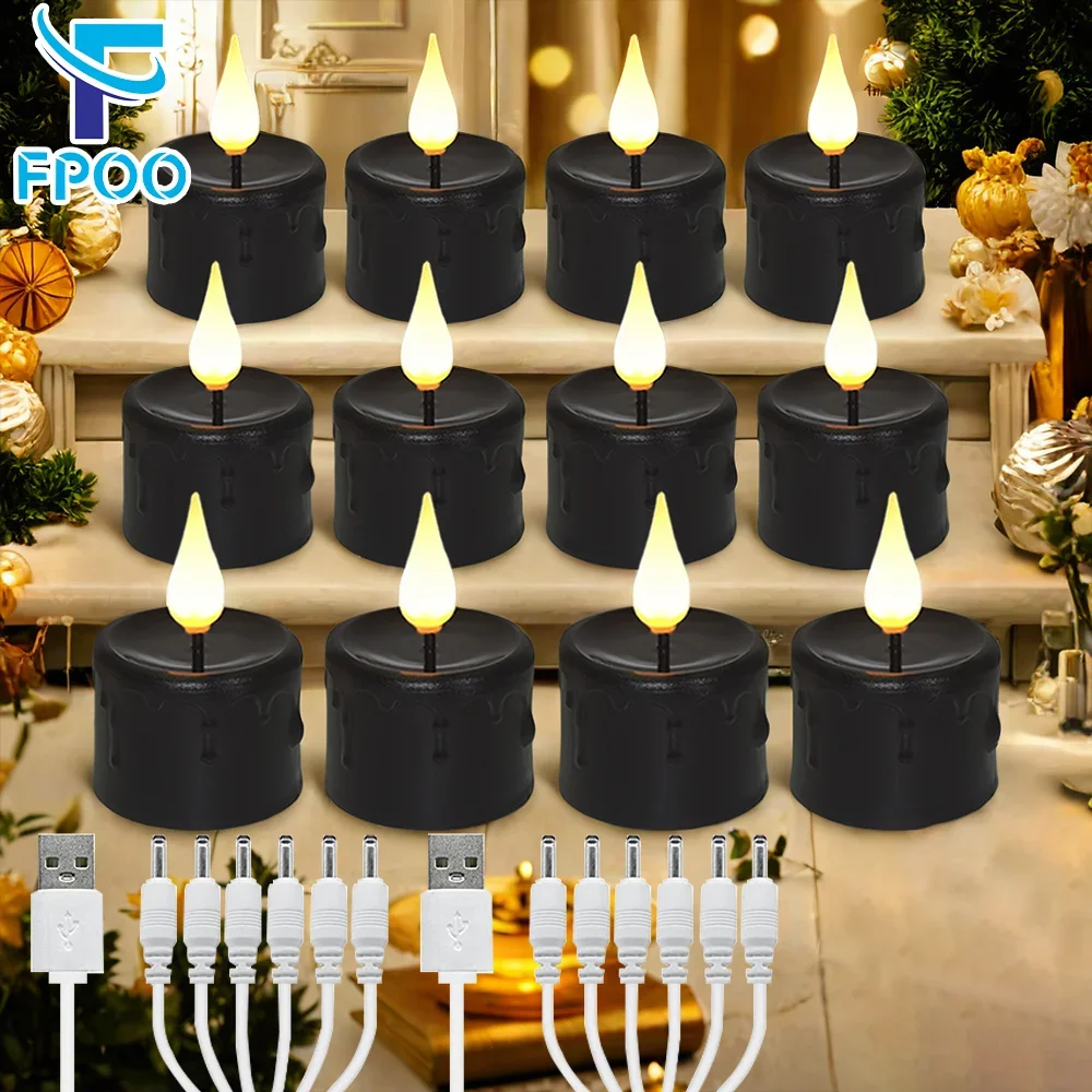 Luci di candela a LED senza fiamma ricaricabili Luce calda per la decorazione domestica Luci notturne per le vacanze di nozze Luce di candela nera di Halloween