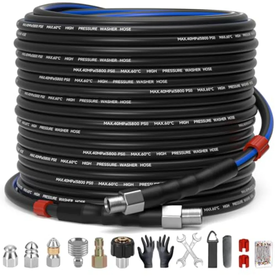 Sewer Jetter Kit for Pressure Washer 100 ft 5800 PSI 1/4 NPT High-Pressure Nozzles Drain Cleaning Hose Watering Spray Nozzle Ea