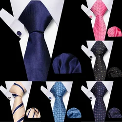 Corbatas clásicas y elegantes para hombre, regalos de moda, corbata lisa a rayas, gemelos y pañuelo, conjunto de 3 uds., accesorios para traje de negocios y boda