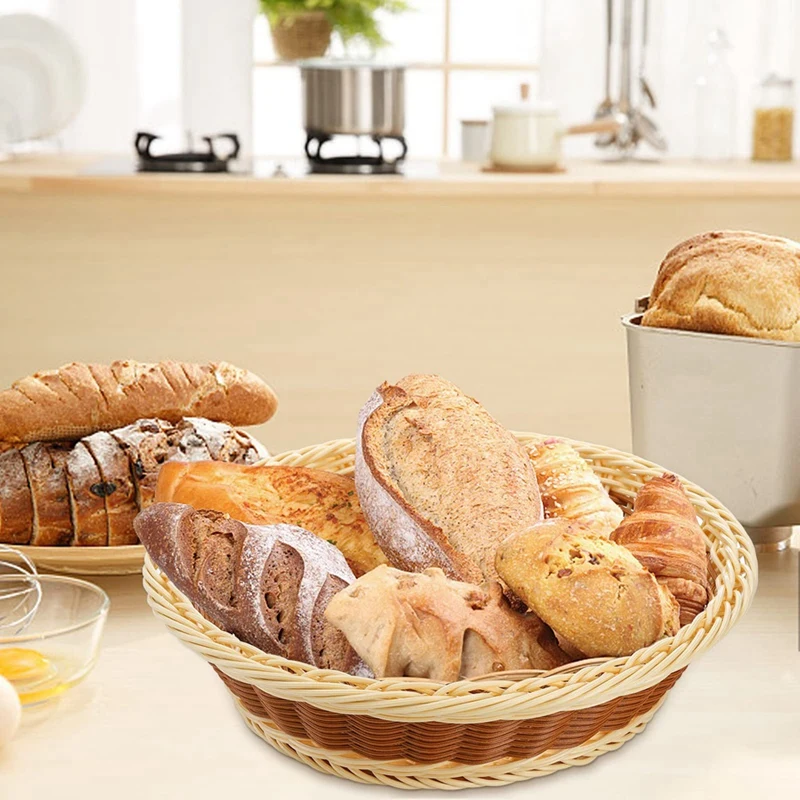 Cestini per pane intrecciati da 3 pezzi, impilabili, porta alimenti, imitazione cestino in rattan per cucina