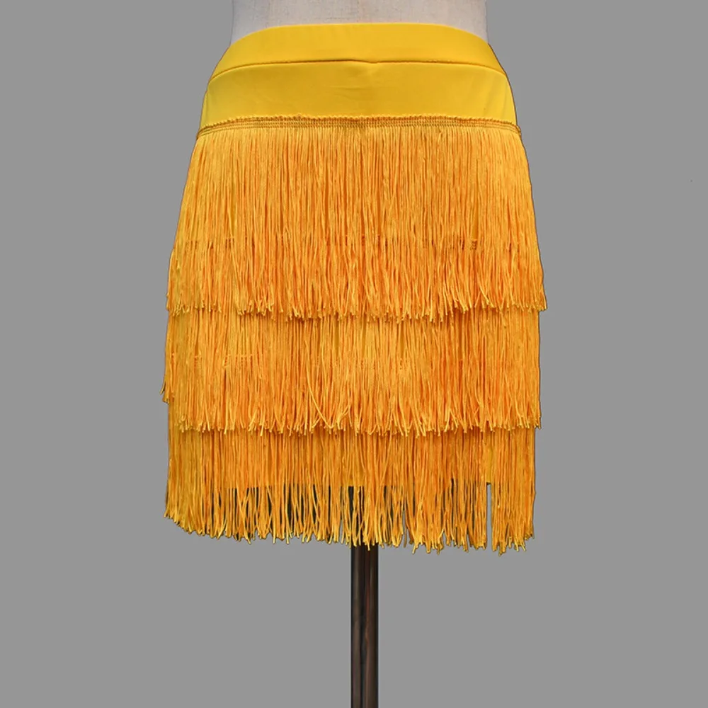 Robe jupe courte de danse latine pour femmes, Sexy, tricolore, dos nu, trois couches d'épaule, rouge Dango, Orange, jaune