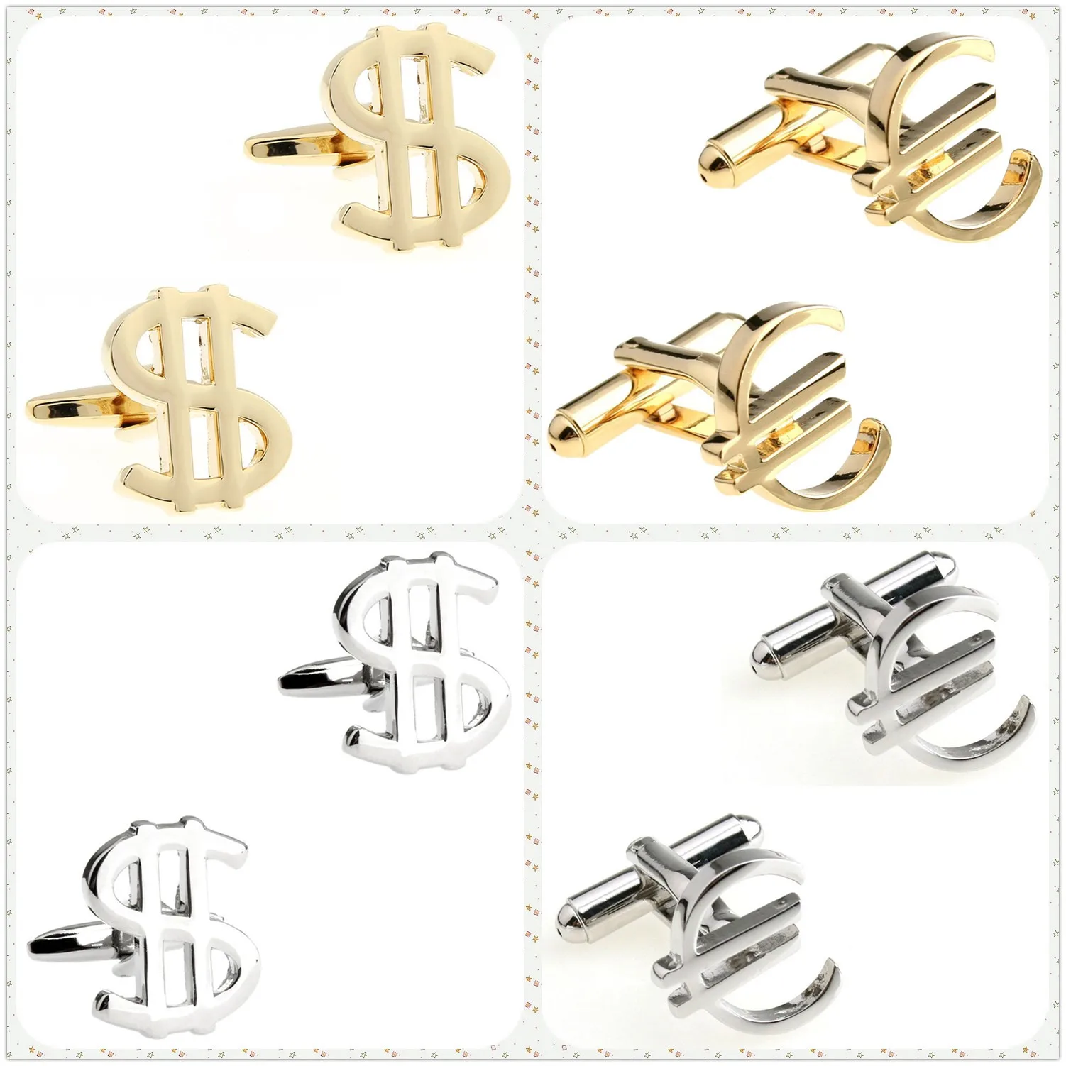 

4 Designs TZG Trendy Cufflinks Mens Cuff Links Dollar Euro (2 Pairs / Lot)