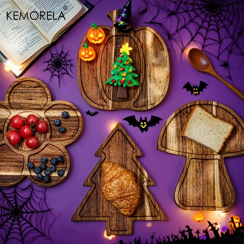 

KEMORELA 1PC Wooden Charcuterie Board Serving Tray for Kitchen Vegetable Party Appetizers Tray Christmas & Halloween Theme