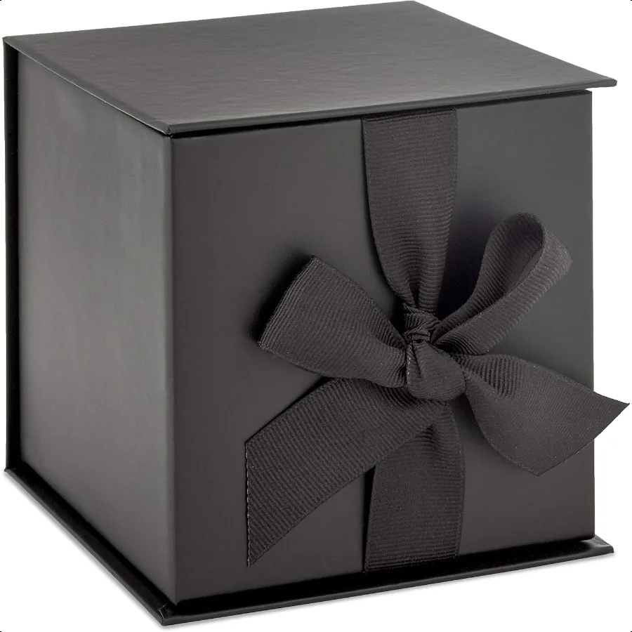 

Small Gift Box with Bow and Shredded Paper Fill Black 4 inch Gift Box for Weddings Graduations Birthdays Father's Day Groomsmen
