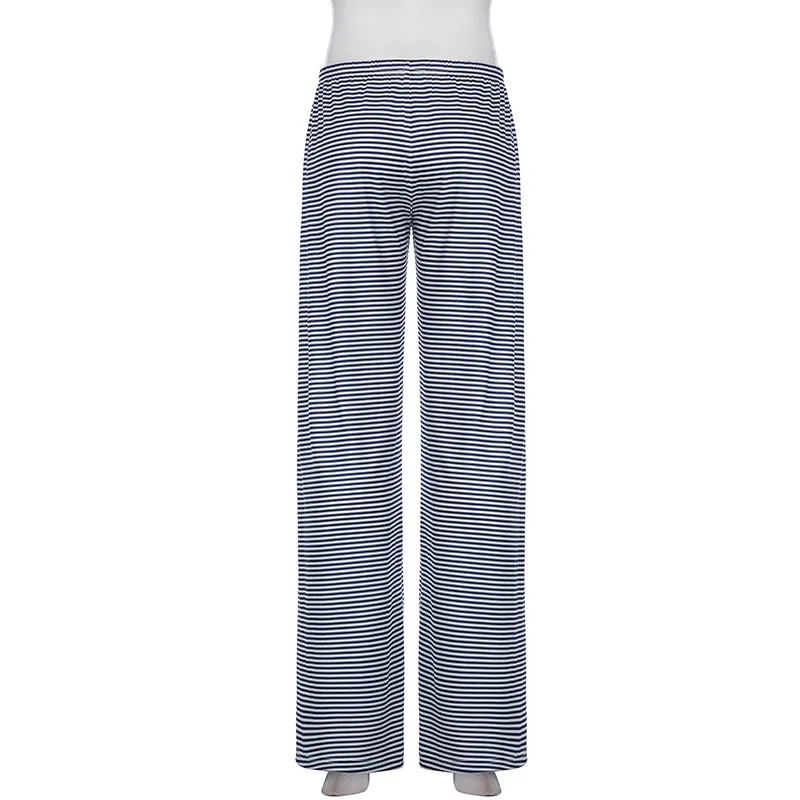 BKLD American Style Casual Striped Pants 2025 New High Waisted Lace-Up Loose Straight Floor Length Pants For Women Autumn Winter