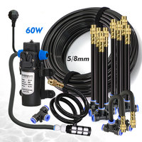 Garden 5/8mm PE Hose Sprayer Kit W/60W Self-priming Pump 20cm Universal Brass Nozzle Misting Watering System for Gazebo Plants