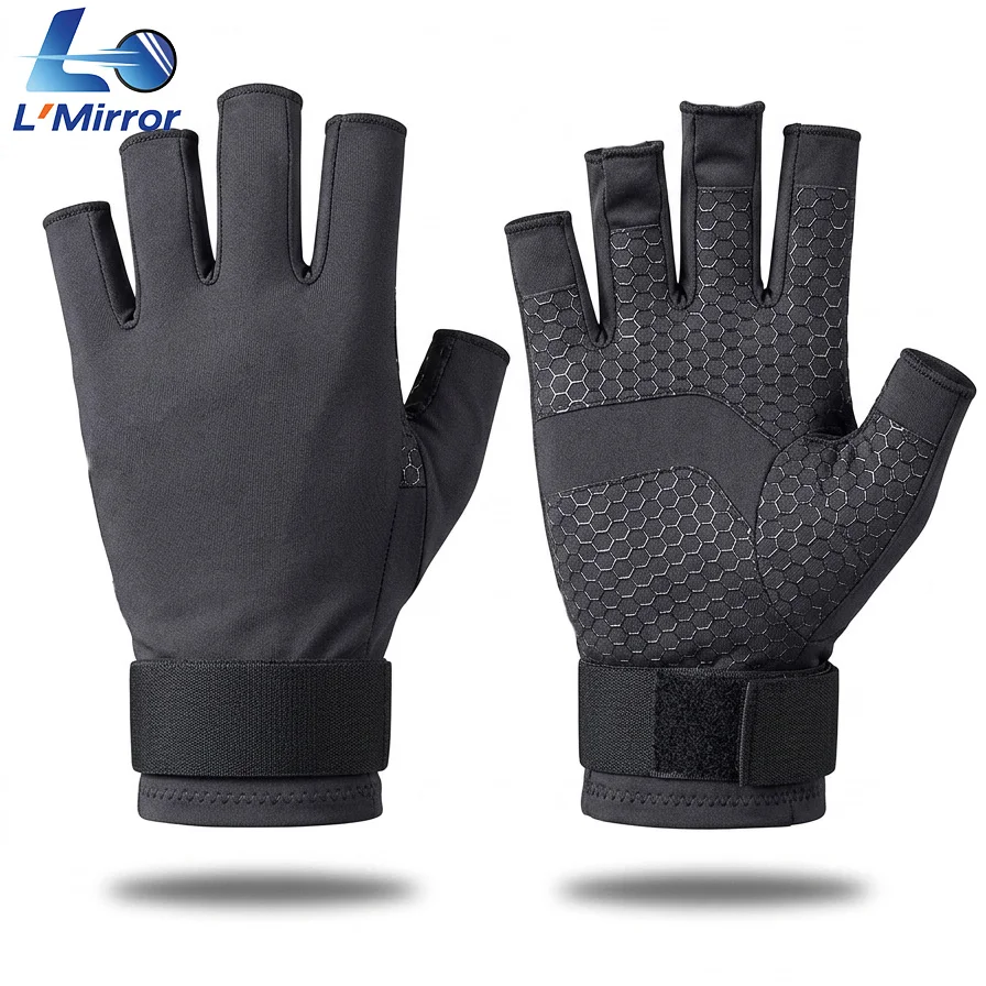 L●Mirror Wrist Support Compression Half Finger Gloves, Anti-Slip Therapy Hand for Typing Gym Workout Cooking Hand Fatigue Relief